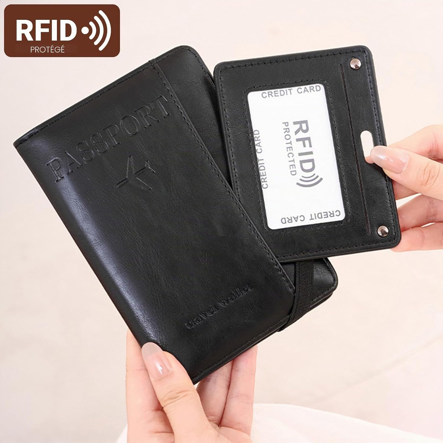 Porte-Passeport de Voyage en Cuir PU avec Protection RFID - محفظة جواز سفر جلدية متعددة الجيوب 6