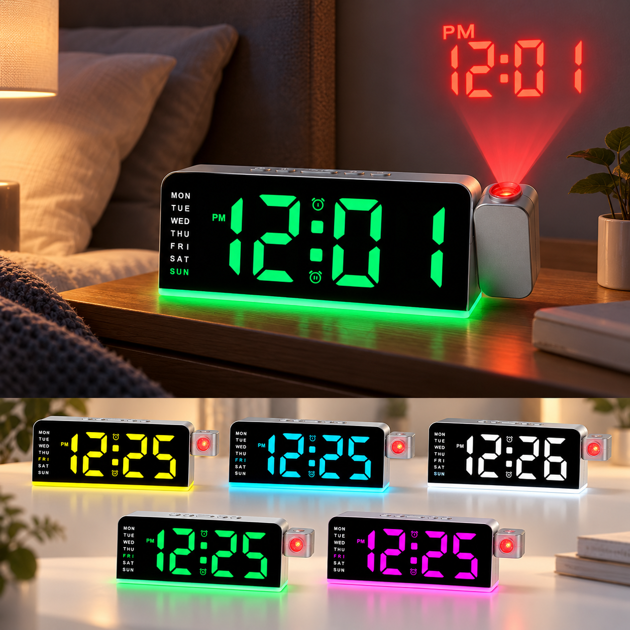 Horloge Numérique LED avec Alarme et Calendrier GH-9019 - ساعة رقمية مع منبه وتقويم 2