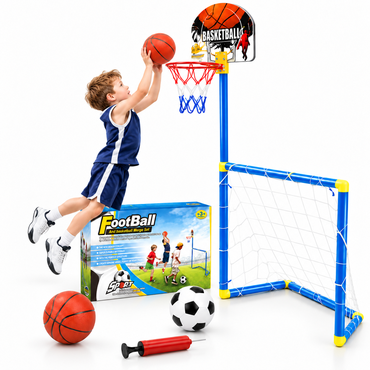 Kit de Jeux 2 en 1 Football, Basketball - مجموعة ألعاب رياضية 2 في 1 (كرة قدم، سلة، )