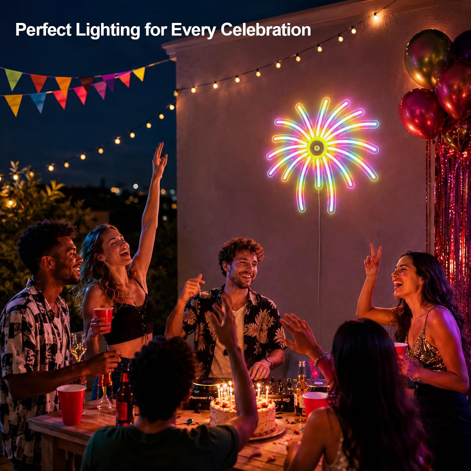 Décoration Murale Néon LED RGB Effet Feu d’Artifice —Contrôle par Application et Télécommande - لوحة نيون LED بألوان RGB تحكم بالتطبيق والريموت 4