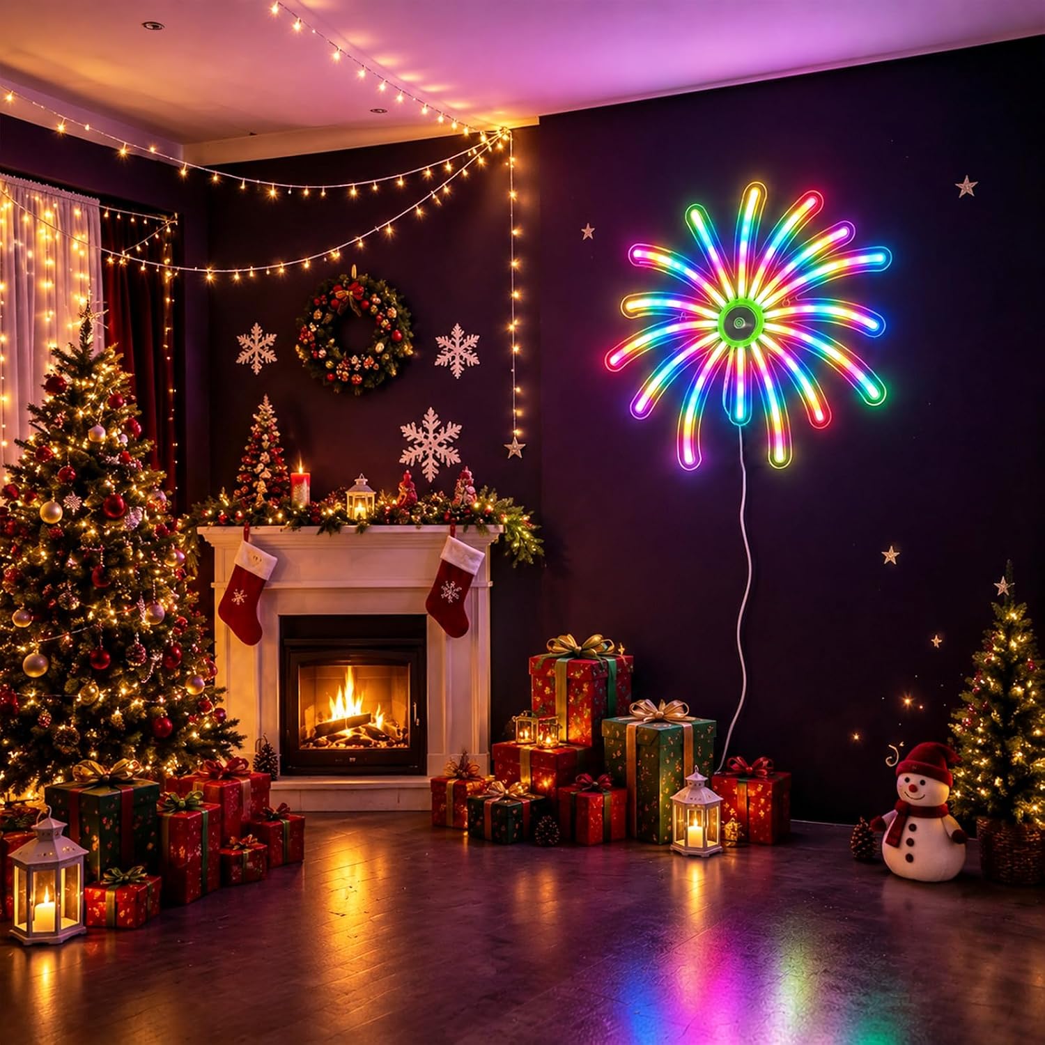 Décoration Murale Néon LED RGB Effet Feu d’Artifice —Contrôle par Application et Télécommande - لوحة نيون LED بألوان RGB تحكم بالتطبيق والريموت 6
