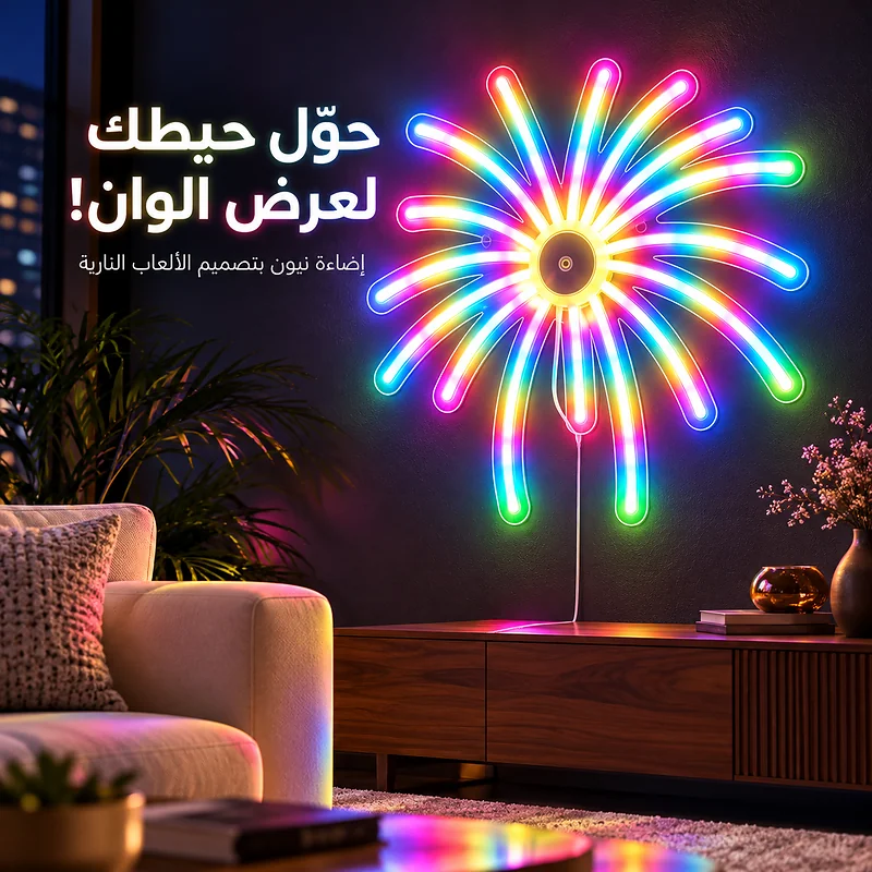 Décoration Murale Néon LED RGB Effet Feu d’Artifice —Contrôle par Application et Télécommande - لوحة نيون LED بألوان RGB تحكم بالتطبيق والريموت 11