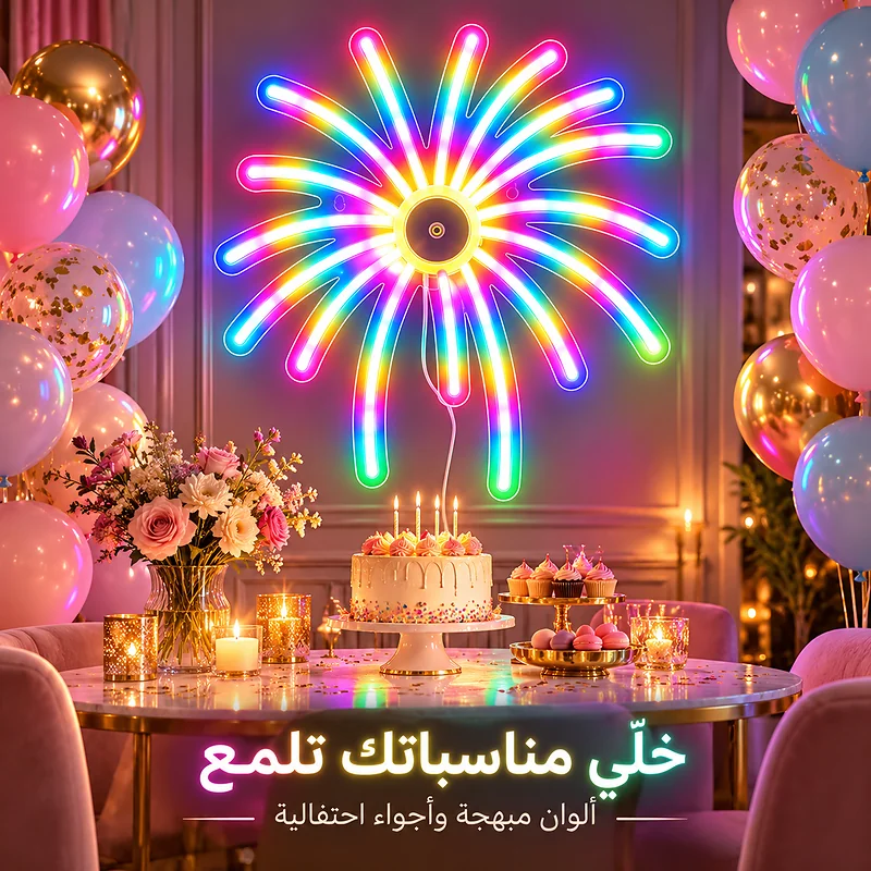 Décoration Murale Néon LED RGB Effet Feu d’Artifice —Contrôle par Application et Télécommande - لوحة نيون LED بألوان RGB تحكم بالتطبيق والريموت 12
