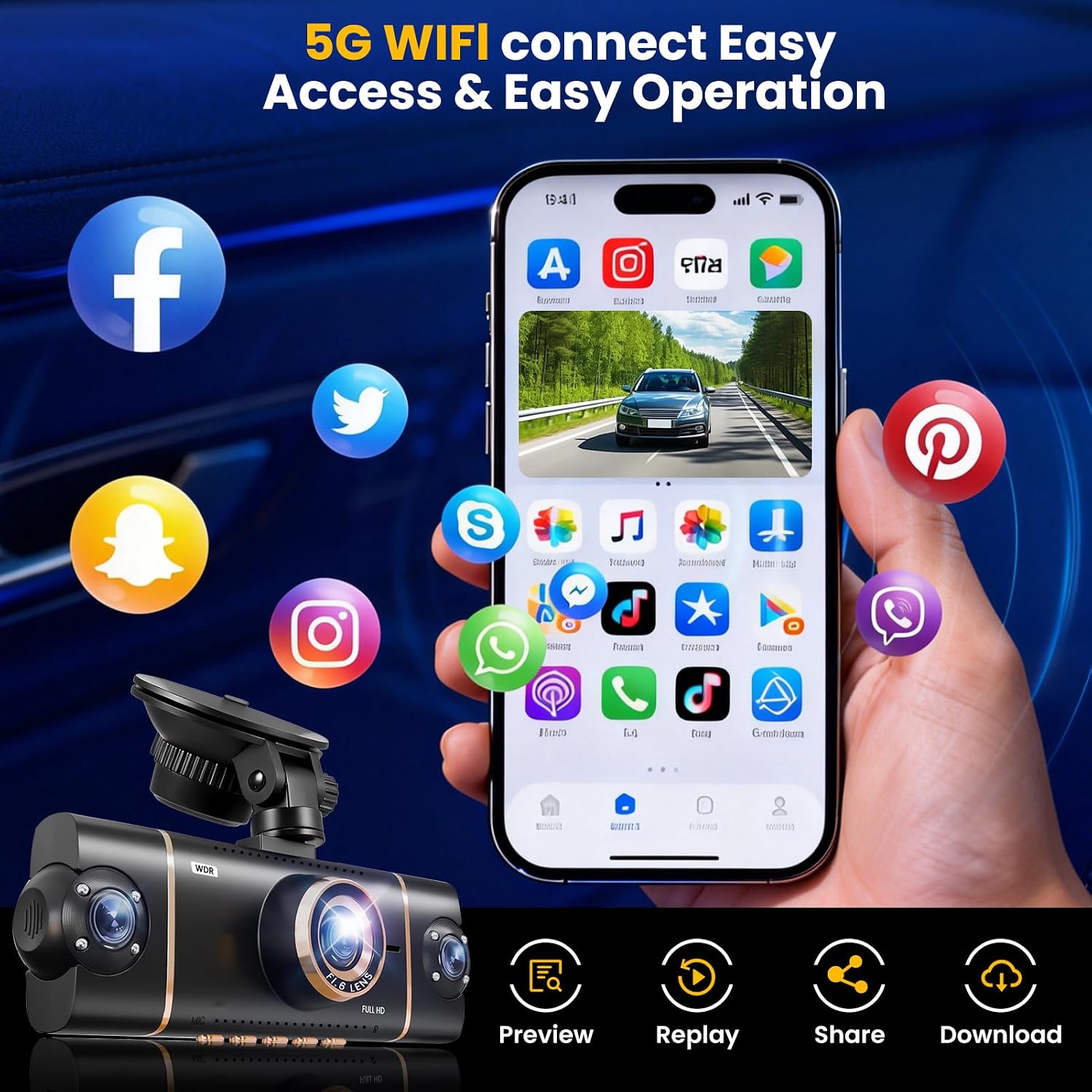 Dash Cam Voiture 4 Caméras 360° WiFi avec Vision Nocturne - كاميرا مراقبة سيارة 4 عدسات بتصوير 360 درجة ورؤية ليلية 9