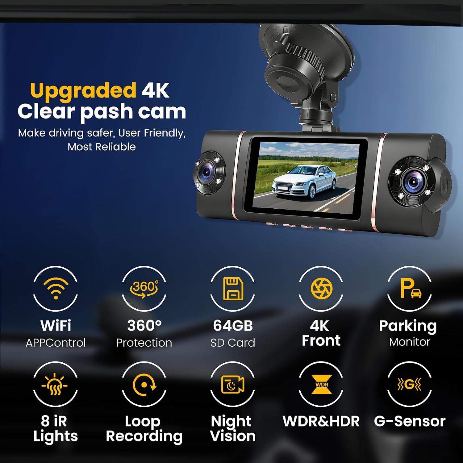 Dash Cam Voiture 4 Caméras 360° WiFi avec Vision Nocturne - كاميرا مراقبة سيارة 4 عدسات بتصوير 360 درجة ورؤية ليلية - 3
