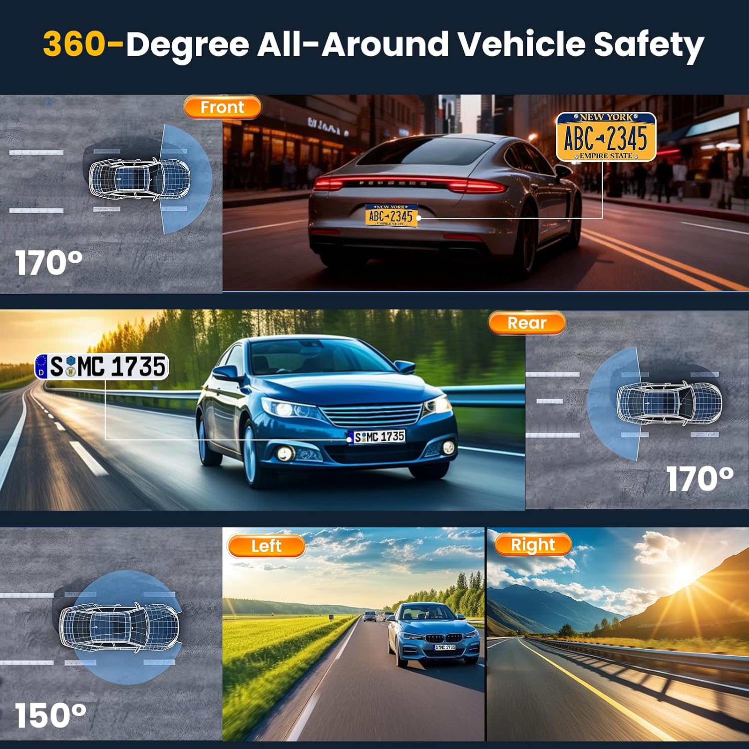 Dash Cam Voiture 4 Caméras 360° WiFi avec Vision Nocturne - كاميرا مراقبة سيارة 4 عدسات بتصوير 360 درجة ورؤية ليلية - 4
