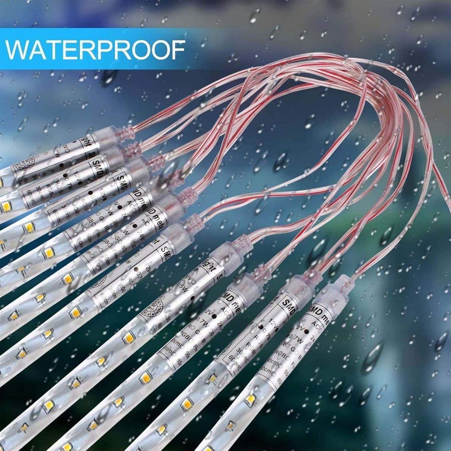 Lumière de Pluie de Météores LED RGB 8 Pièces pour Extérieur - أضواء شهب متساقطة ملونة لتزيين الحدائق والواجهات 8 قطع 5