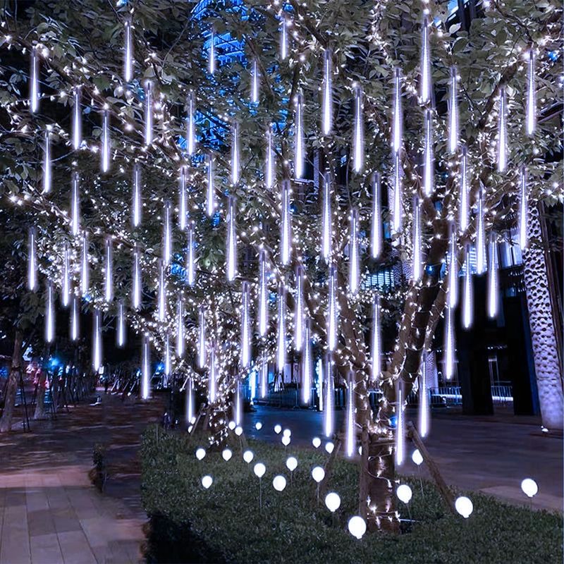 Lumière de Pluie de Météores LED Blanc 8 Pièces pour Extérieur - أضواء شهب متساقطة بيضاء لتزيين الحدائق والواجهات 8 قطع 4