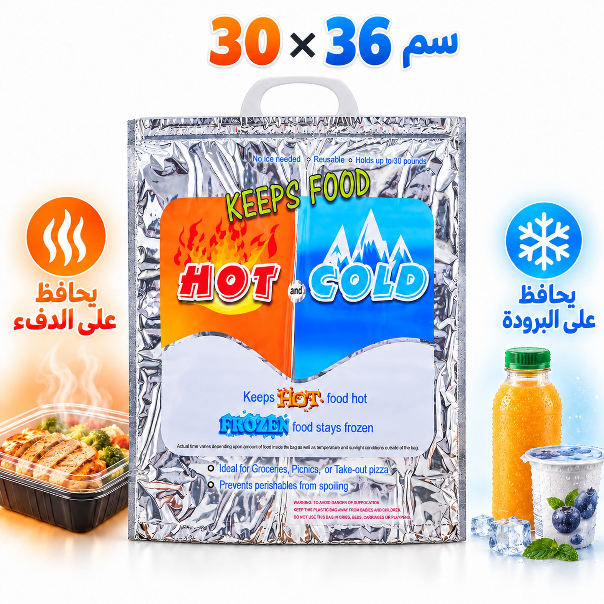 Sac Isotherme Chaud et Froid Petit Modèle 30×36 cm - حقيبة عازلة لحفظ الأطعمة الساخنة والباردة 2