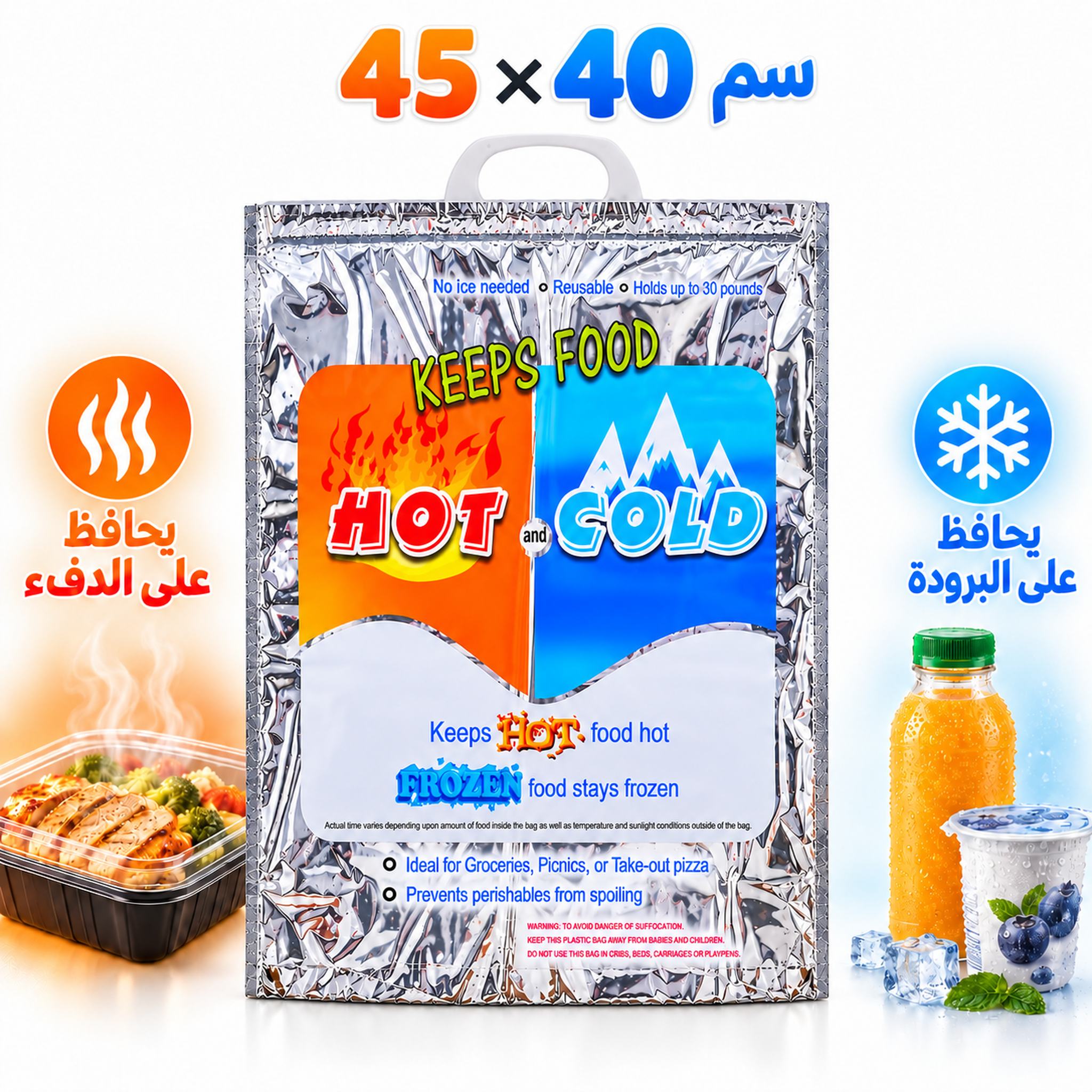 Sac Isotherme Chaud et Froid Moyen 45×40 cm - حقيبة عازلة للأطعمة الساخنة والباردة 2