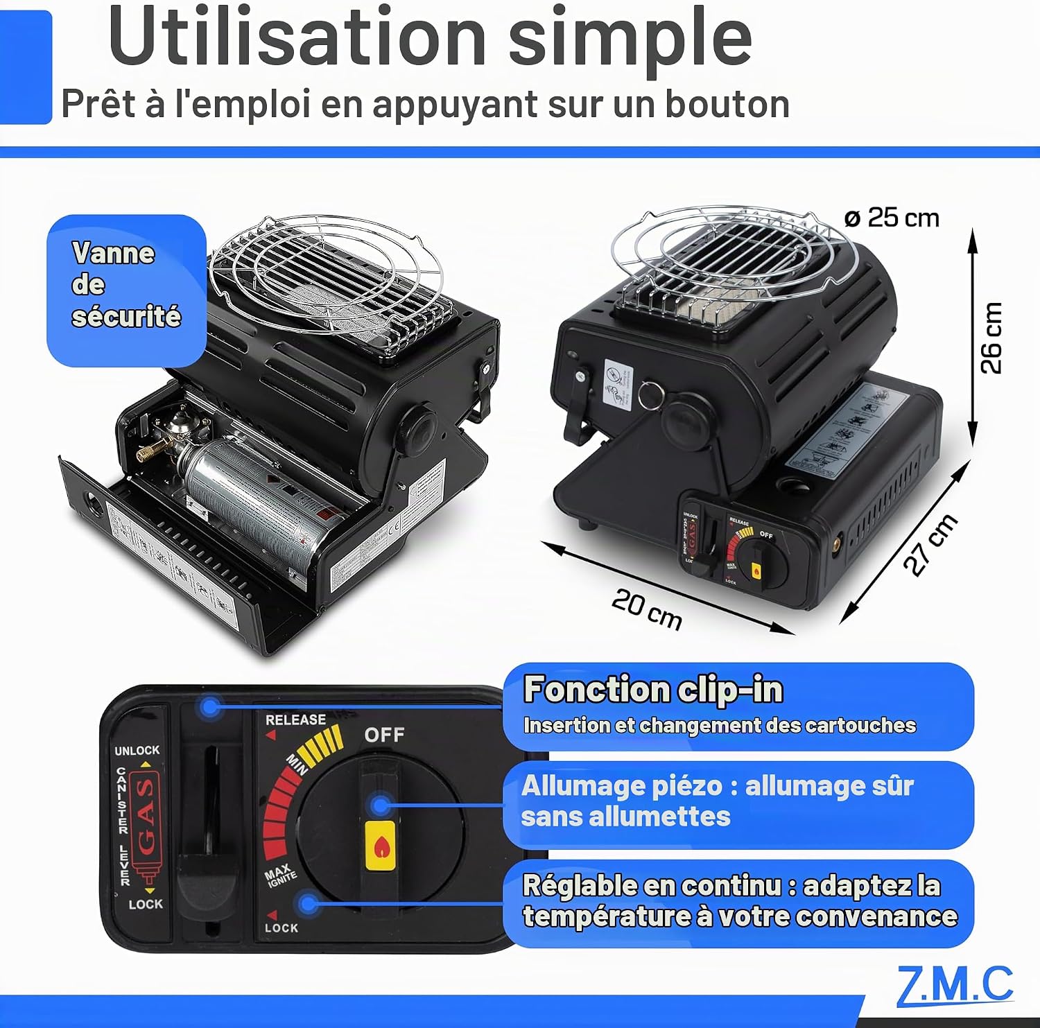 Chauffage à Gaz Portable 2 en 1 avec Allumage Piézo - مدفأة غاز محمولة 2 في 1 للتدفئة وتسخين الطعام - 6