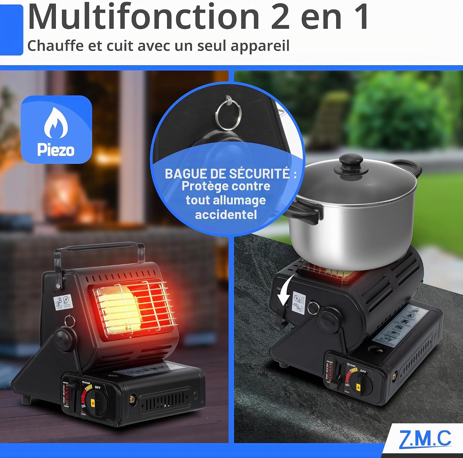 Chauffage à Gaz Portable 2 en 1 avec Allumage Piézo - مدفأة غاز محمولة 2 في 1 للتدفئة وتسخين الطعام 5