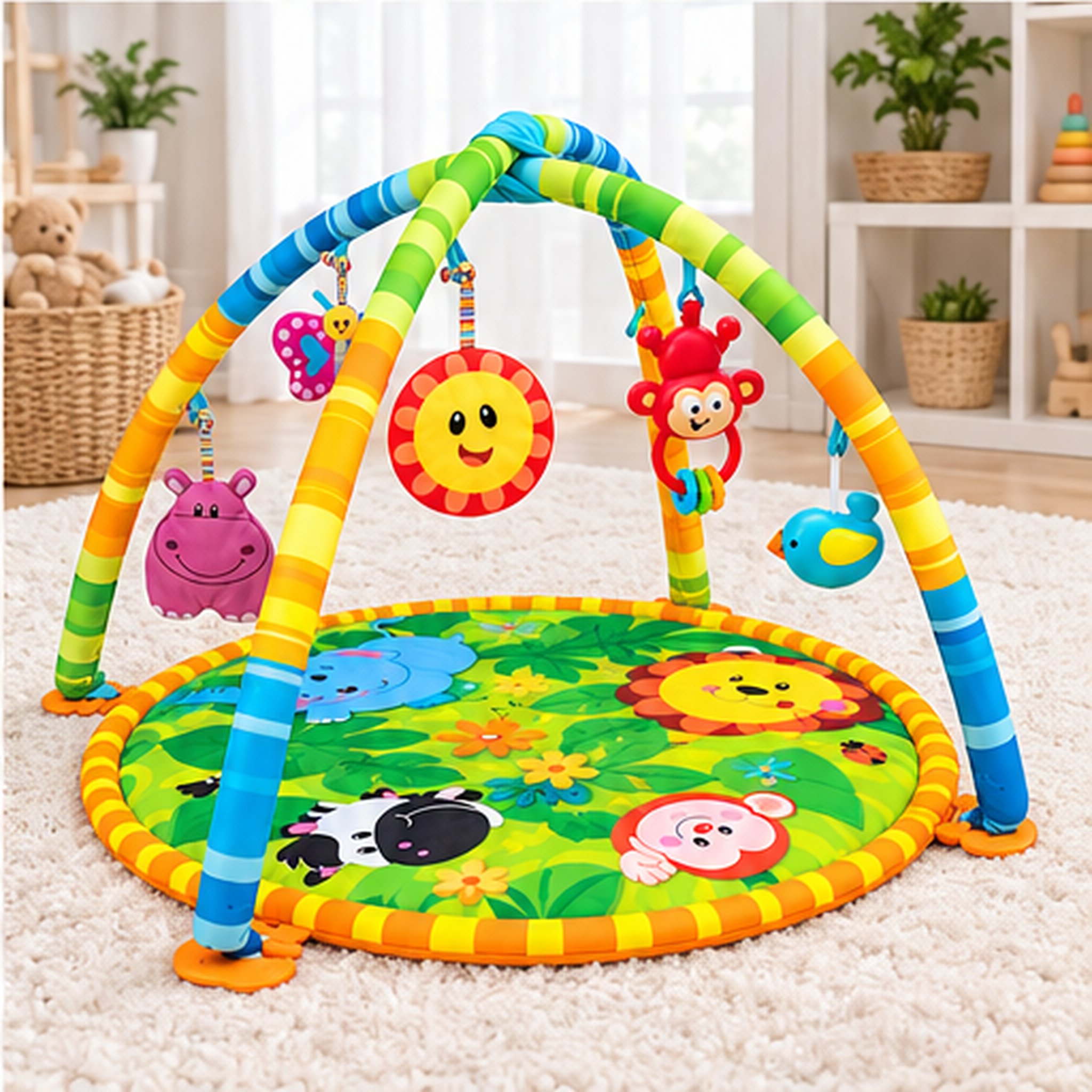 Tapis d’Éveil et d’Activités pour Bébé avec Arches 75×50 cm - بساط لعب وأنشطة للرضع بأقواس وألعاب معلّقة 8