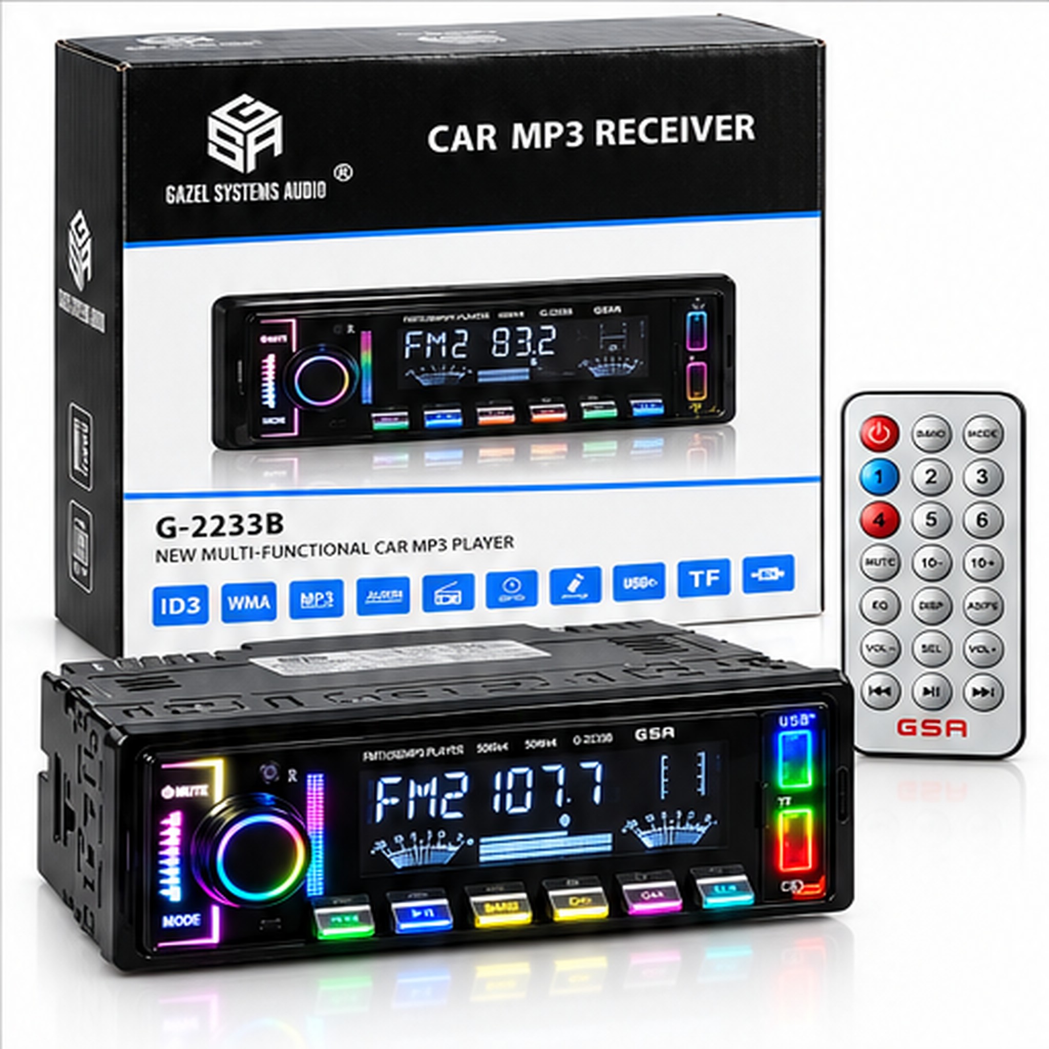Autoradio MP3 Bluetooth avec Éclairage RGB USB et Télécommande G-2233B - راديو سيارة بلوتوث بإضاءة وجهاز تحكم عن بعد 8