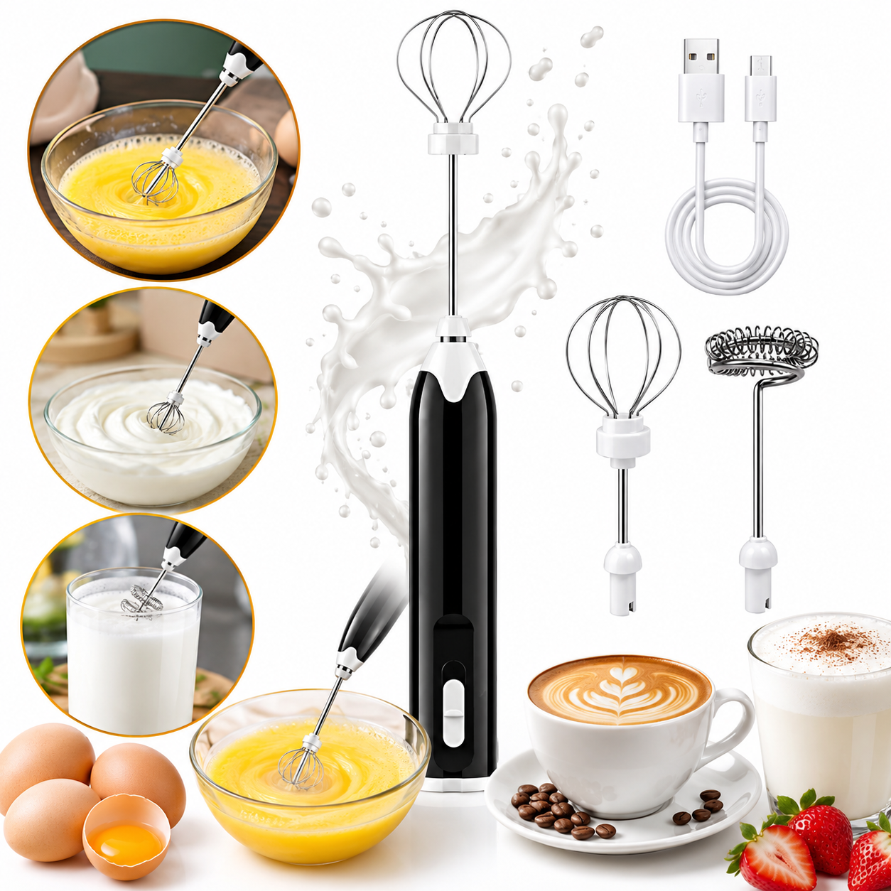 Milk shake et batteur à oeufs électrique USB Rechargeable 2