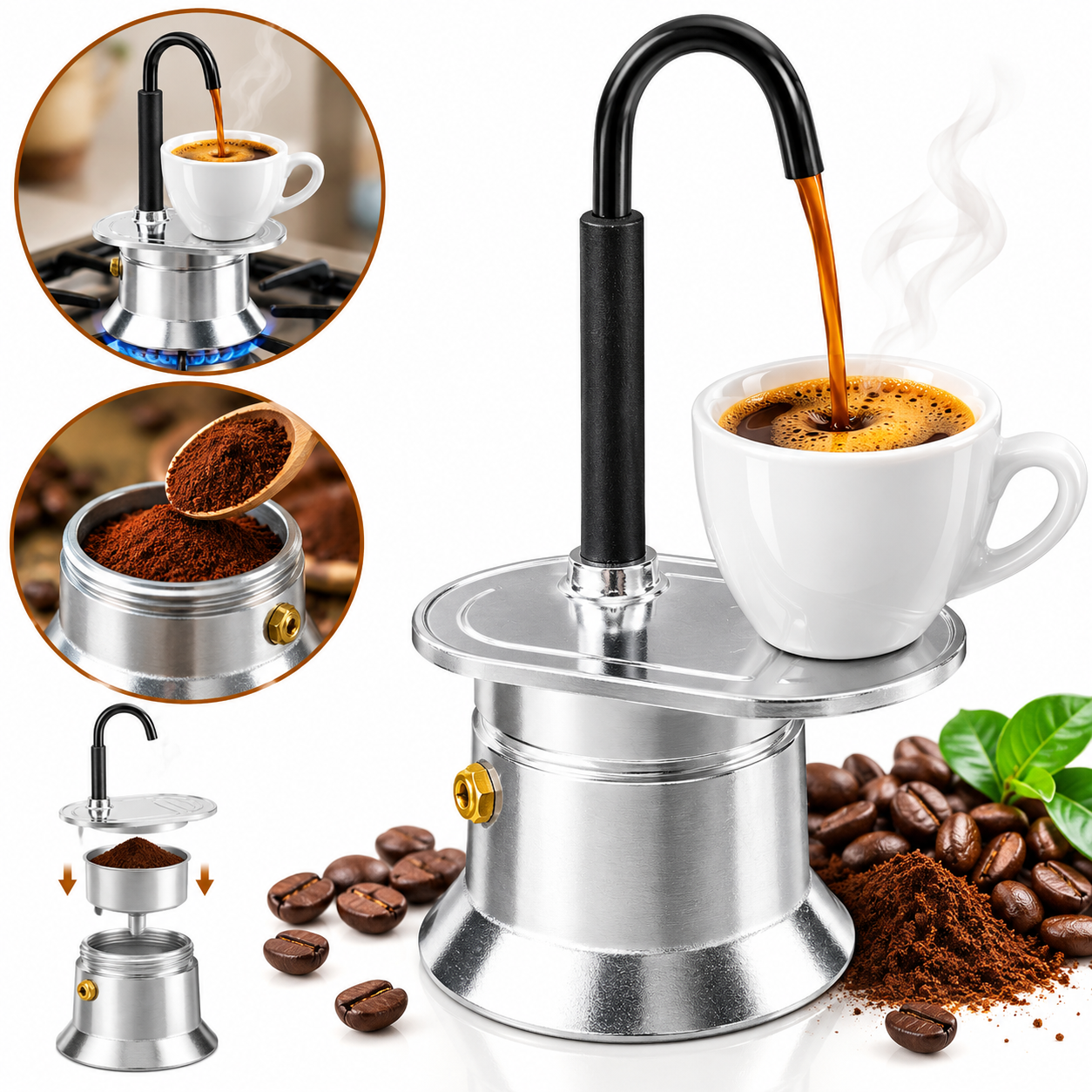 Cafetière Italienne Moka à Tube en Alliage d'Aluminium 50ml - ماكينة صنع قهوة الموكا الإيطالية بأنبوب من سبائك الألومنيوم 2