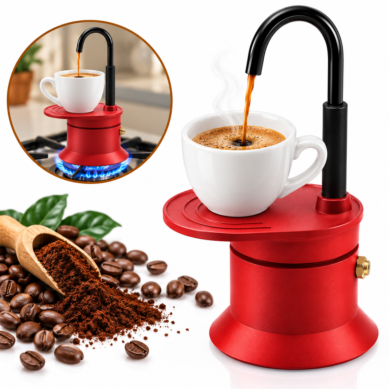 Cafetière Italienne Moka à Tube en Alliage d'Aluminium 50ml V2 - ماكينة صنع قهوة الموكا الإيطالية بأنبوب من سبائك الألومنيوم 2