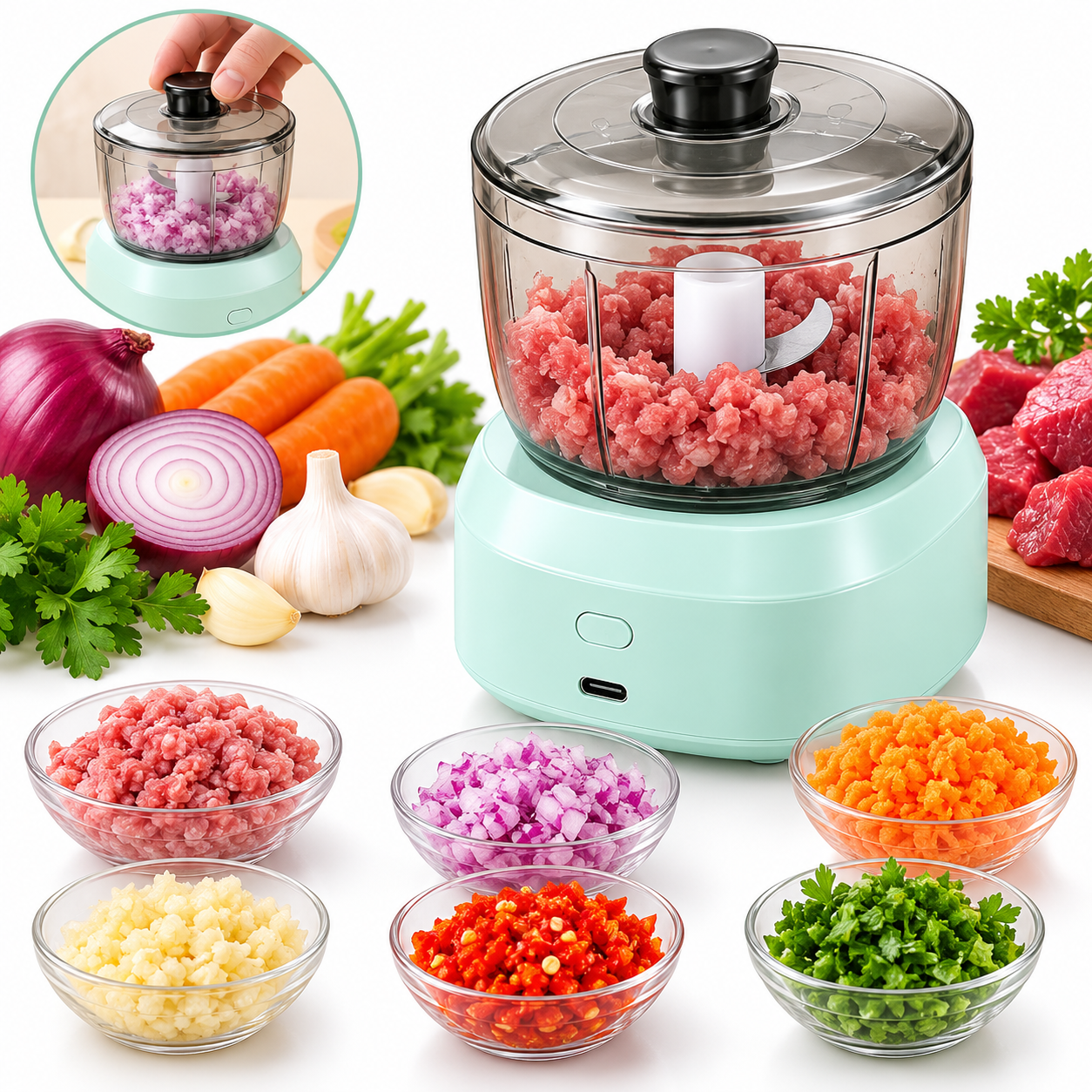 Mini Hachoir électrique Portable Rechargeable multifonction 350 ML 1