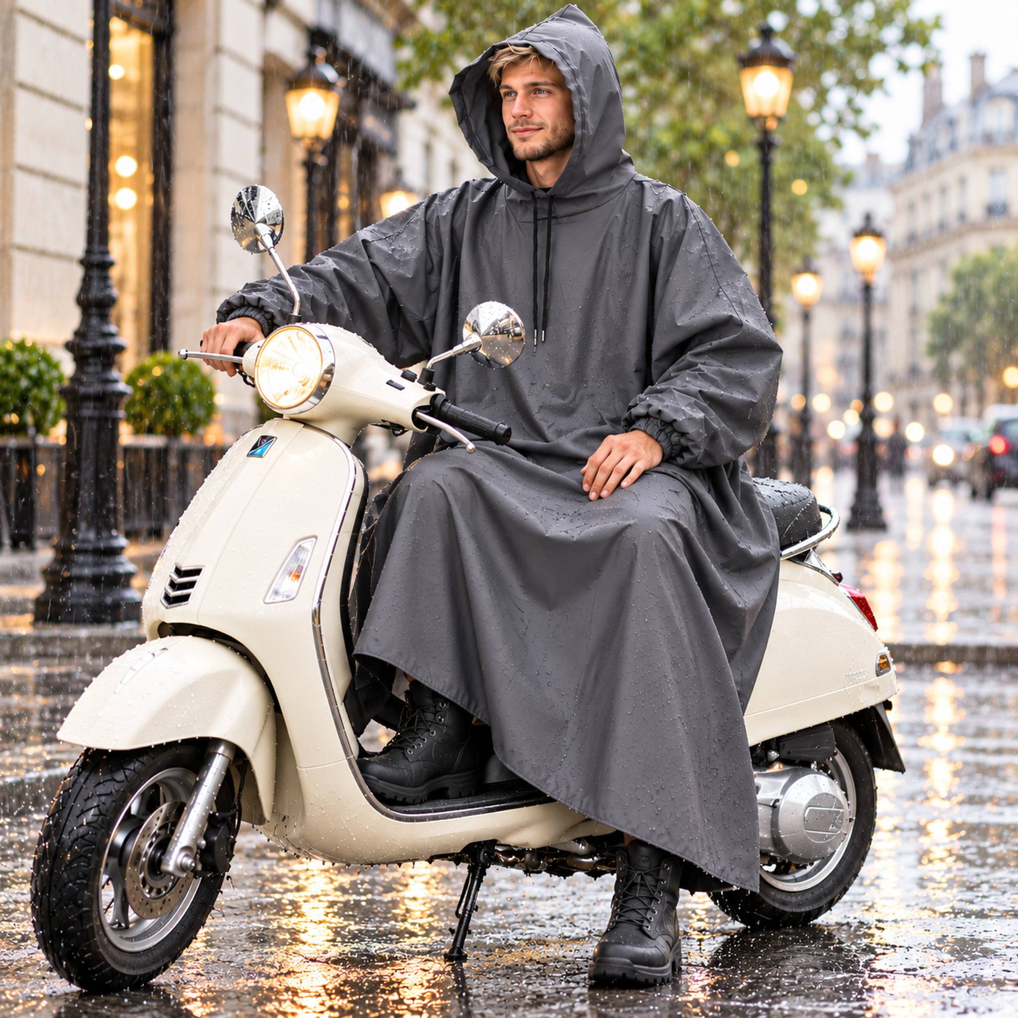 Poncho de Pluie à Capuche pour Conducteur de Vespa – معطف مطر طويل بقبعة لسائق السكوتر 4