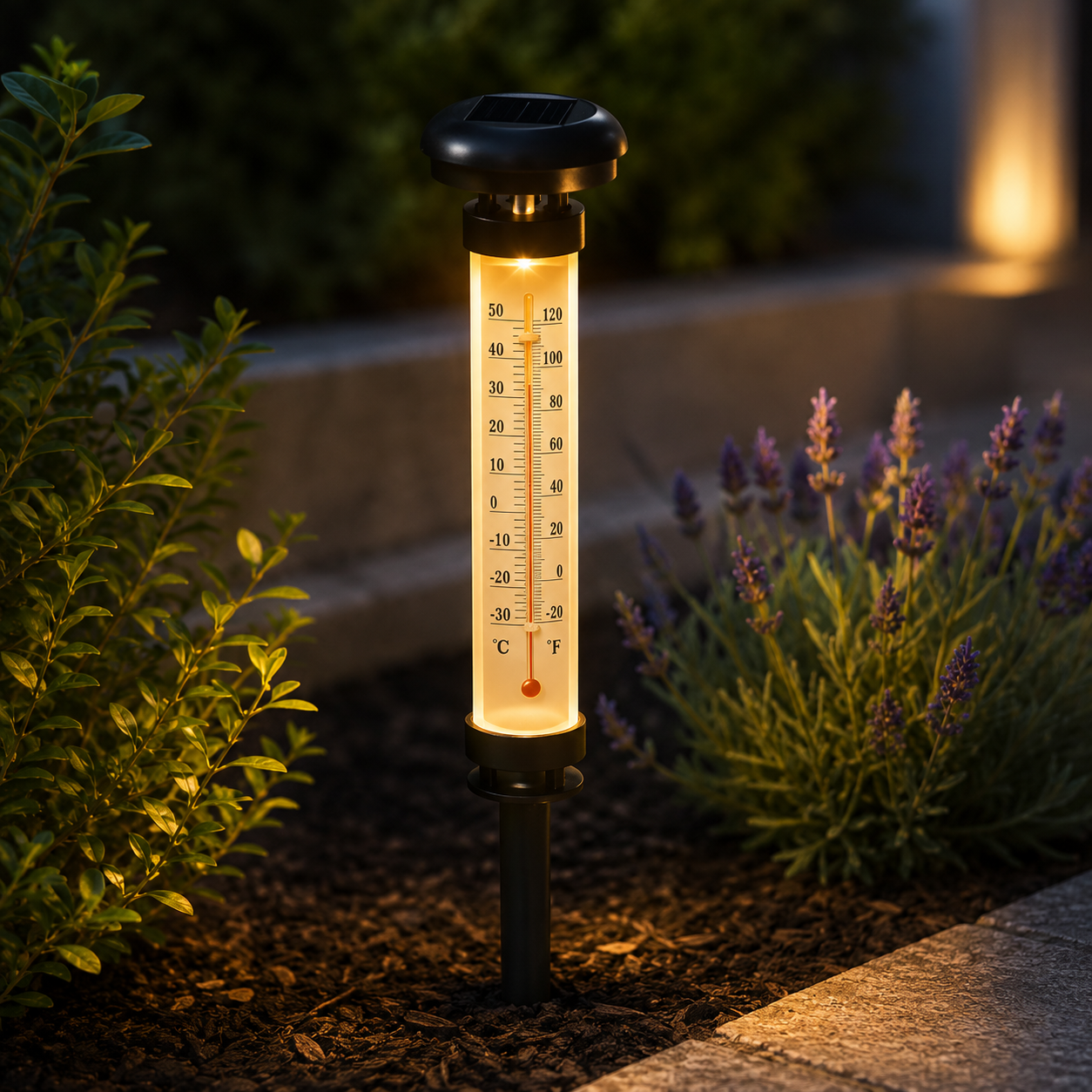 Lampe Solaire de Jardin avec Thermomètre Extérieur 2 Pièces - مصباح حديقة شمسي مع مقياس درجة الحرارة قطعتان 2