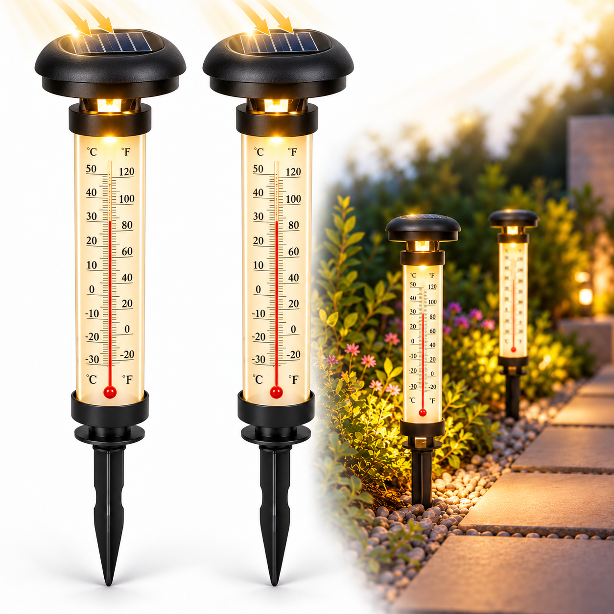 Lampe Solaire de Jardin avec Thermomètre Extérieur 2 Pièces - مصباح حديقة شمسي مع مقياس درجة الحرارة قطعتان 1