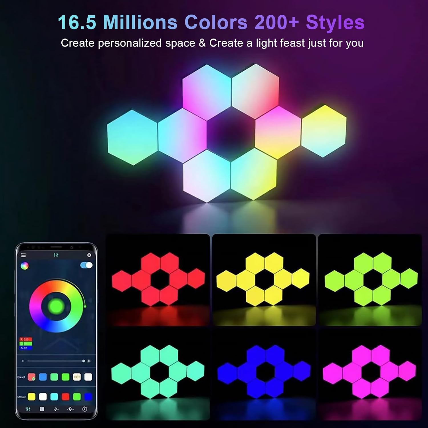 Hexagon Gaming Lights RGB – إضاءة سداسية ملونة لتزيين غرف الألعاب والقيمنغ 3
