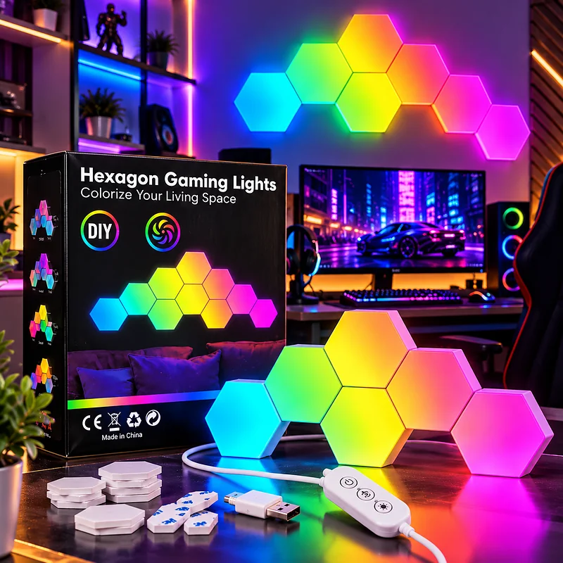Hexagon Gaming Lights RGB – إضاءة سداسية ملونة لتزيين غرف الألعاب والقيمنغ 1