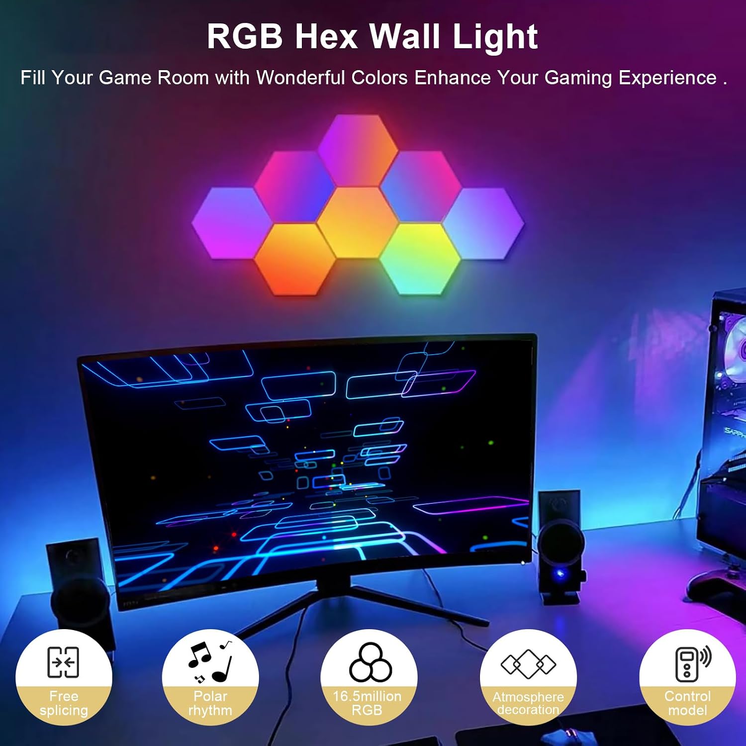 Hexagon Gaming Lights RGB – إضاءة سداسية ملونة لتزيين غرف الألعاب والقيمنغ 7