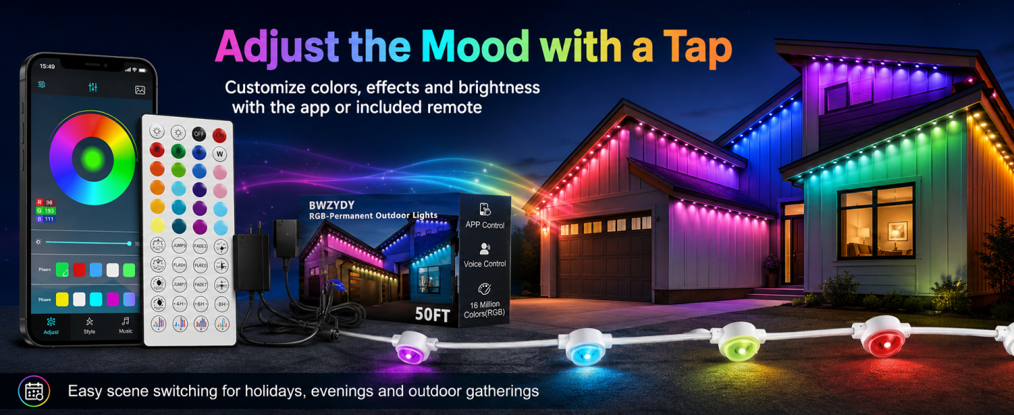 Éclairage LED RGB Permanent pour Extérieur 15 M avec Télécommande et Application - إضاءة خارجية دائمة بطول 15 متر مع ريموت وتطبيق ذكي - 3
