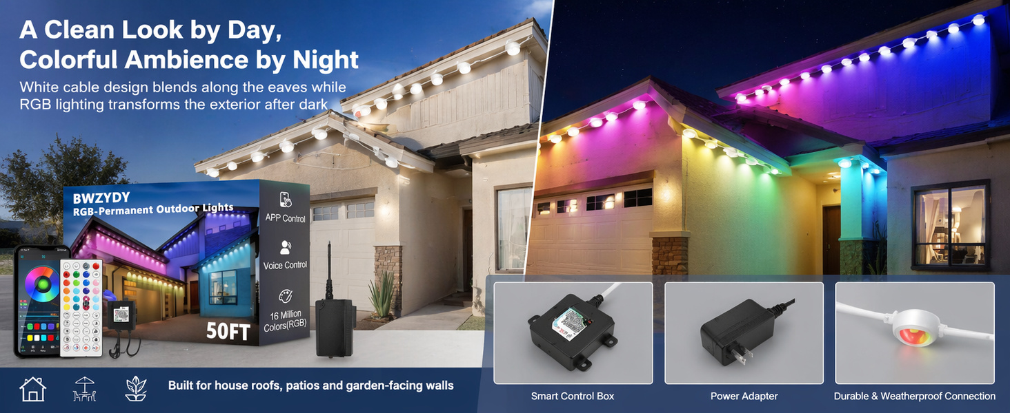 Éclairage LED RGB Permanent pour Extérieur 15 M avec Télécommande et Application - إضاءة خارجية دائمة بطول 15 متر مع ريموت وتطبيق ذكي - 1