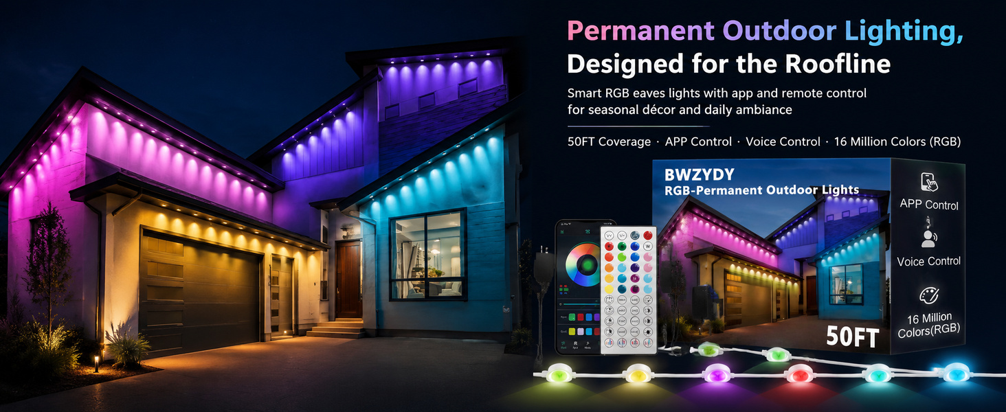Éclairage LED RGB Permanent pour Extérieur 15 M avec Télécommande et Application - إضاءة خارجية دائمة بطول 15 متر مع ريموت وتطبيق ذكي - 2