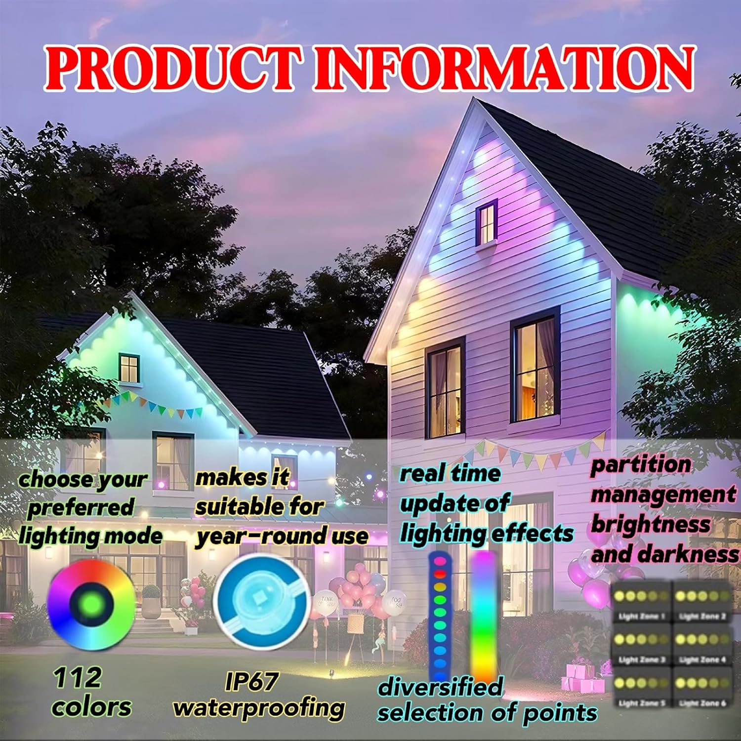 Éclairage LED RGB Permanent pour Extérieur 15 M avec Télécommande et Application - إضاءة خارجية دائمة بطول 15 متر مع ريموت وتطبيق ذكي 6