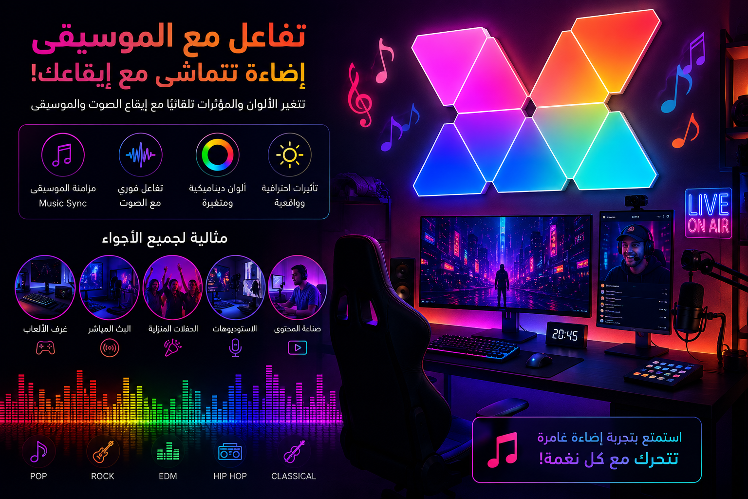SMART LED TRIANGULAR HONEYCOMB PANEL LIGHT (6 Panels) – إضاءة مثلثات RGB ذكية للجدران مع التحكم عبر التطبيق والريموت - 5