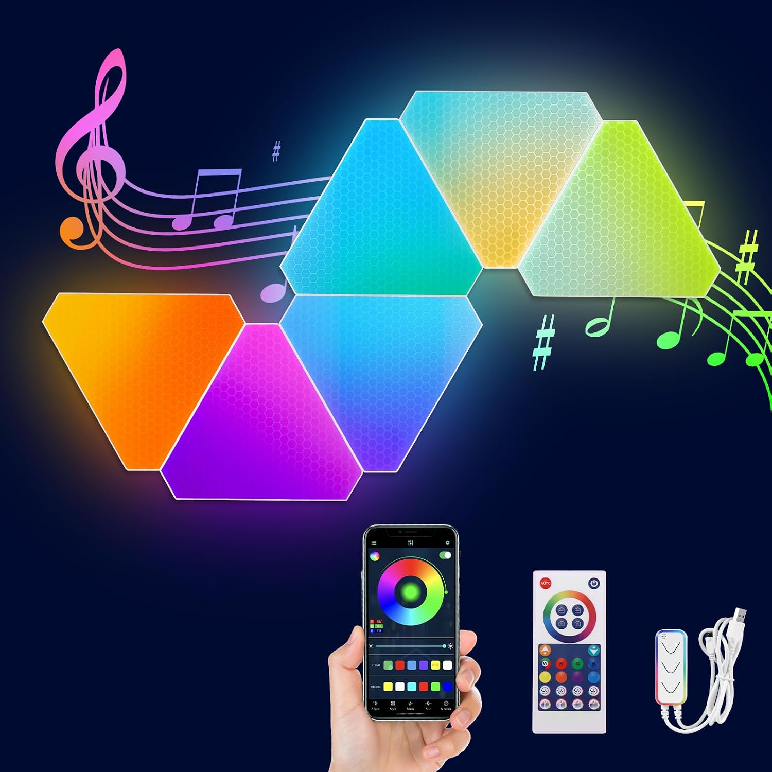 SMART LED TRIANGULAR HONEYCOMB PANEL LIGHT (6 Panels) – إضاءة مثلثات RGB ذكية للجدران مع التحكم عبر التطبيق والريموت 4