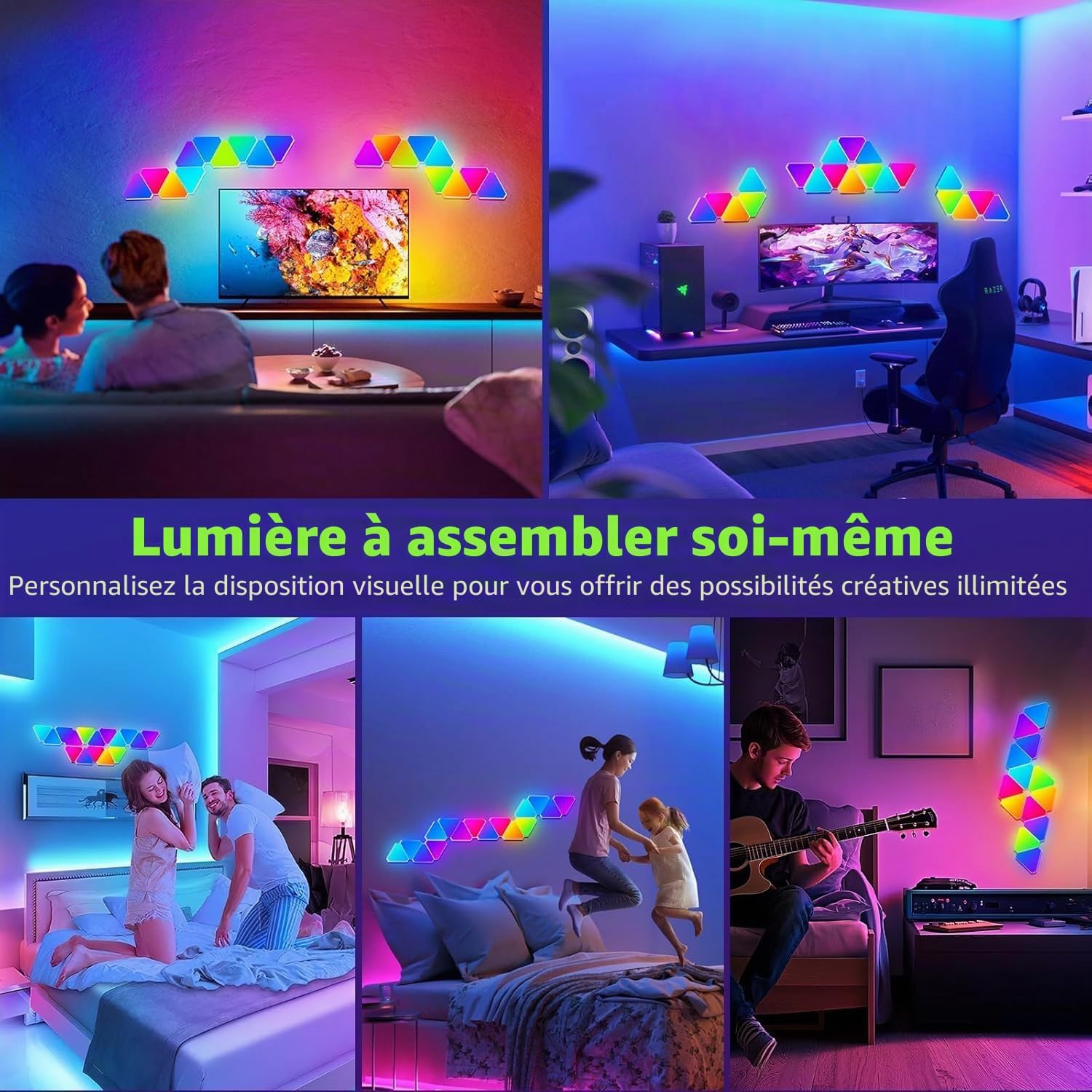 SMART LED TRIANGULAR HONEYCOMB PANEL LIGHT (6 Panels) – إضاءة مثلثات RGB ذكية للجدران مع التحكم عبر التطبيق والريموت 7