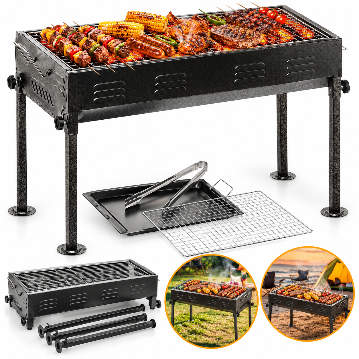 Grand Barbecue Portable Rectangulaire en acier inoxydable - شواية حجم كبير 1