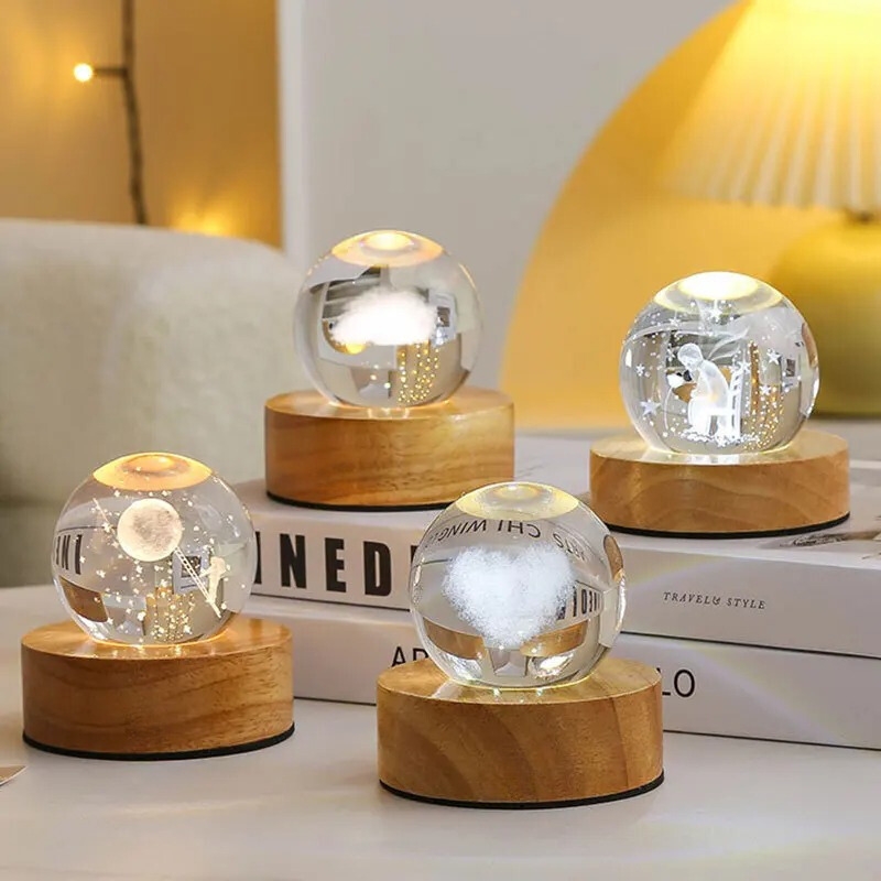 Veilleuse boule de cristal alimentation USB, lampe de chevet chaude 2