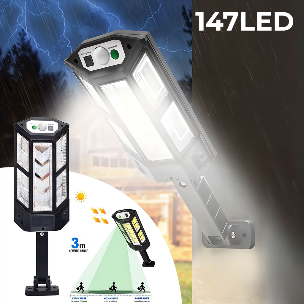 Applique murale solaire à 147 LED avec capteur de mouvement PIR ètanche