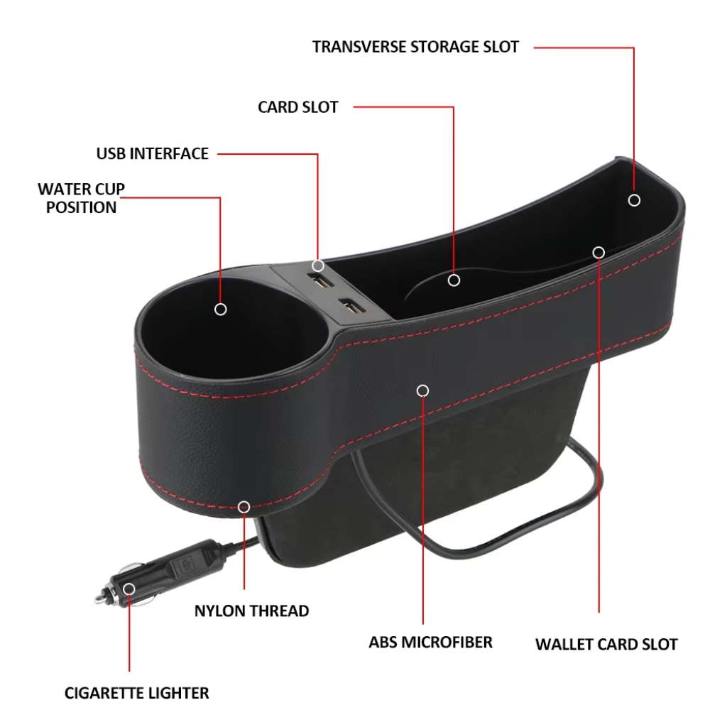 Organisateur Latéral de Console avec Chargeur USB et Porte-Gobelet – منظم جانبي لسيارة مع شاحن USB وحامل أكواب 3