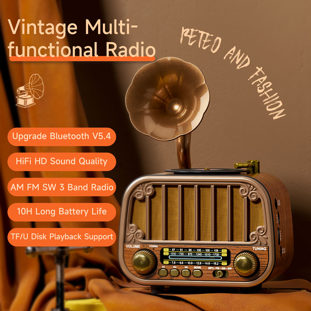 Radio rétro sans fil Bluetooth FM AM SW avec USB TF MD-1319BT - مكبر صوت بلوتوث على شكل راديو 5