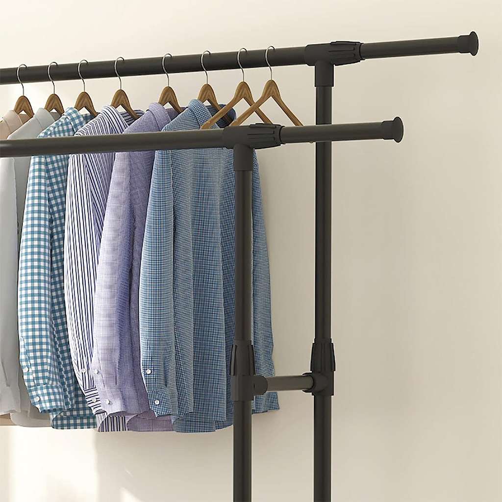 Penderie Mobile Double Barres Extensible Hauteur réglable avec 4 Roulettes V6 2