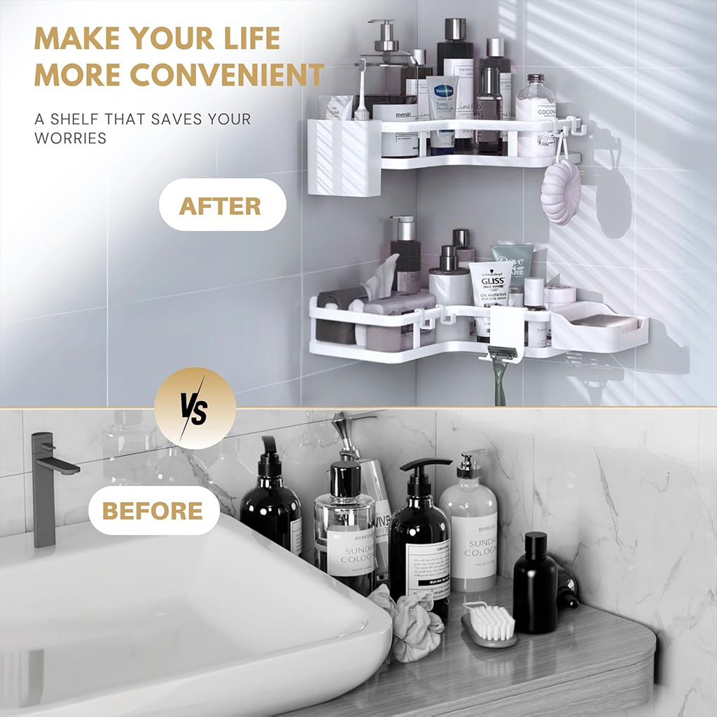 Étagère de rangement pour salle de bain 4pcs en acier inoxydable – طقم رفوف تنظيم للحمام 4