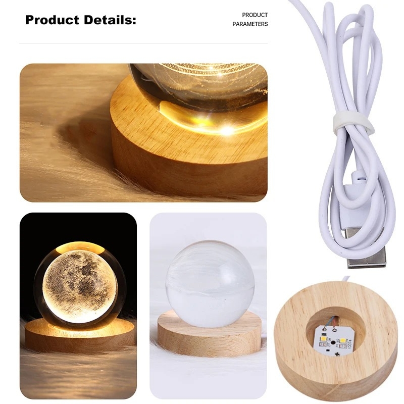 Veilleuse boule de cristal alimentation USB, lampe de chevet chaude 5