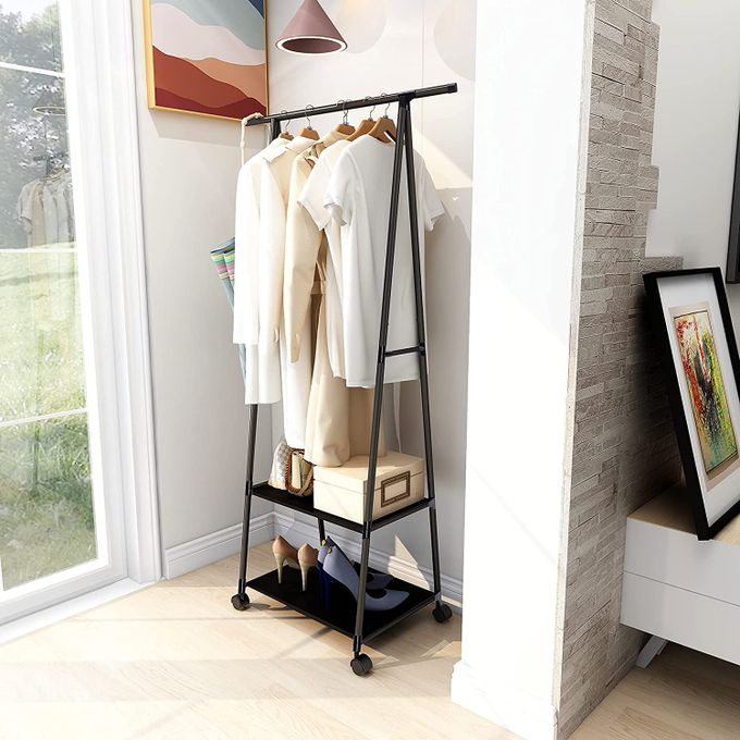 Porte-manteau en métal amovible avec roulettes, étagère de rangement multifonction 5