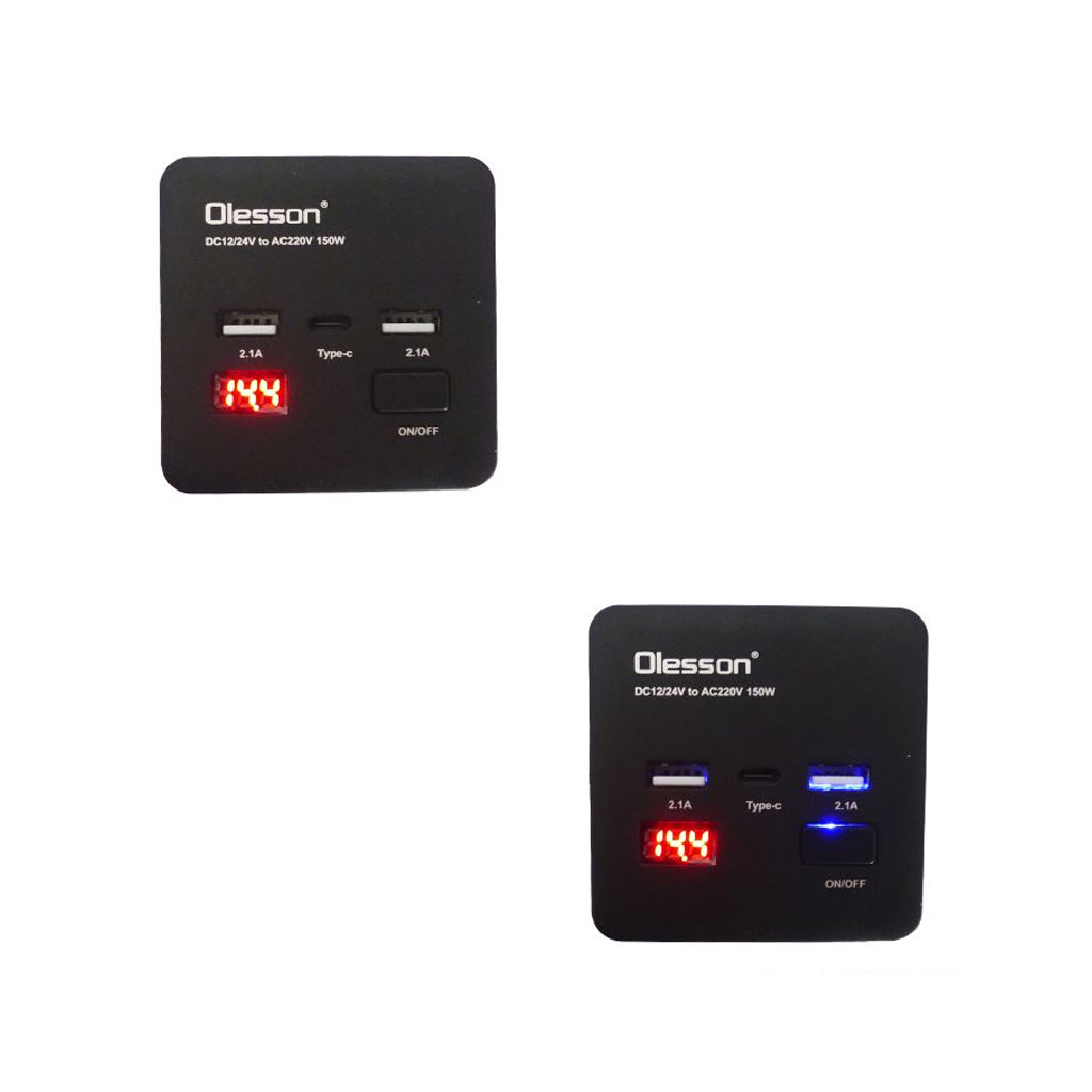 Convertisseur de tension en voiture avec surveillance de puissance 150 watts, 12 volts, 2 USB, 1 USB type C et 2 prises 4