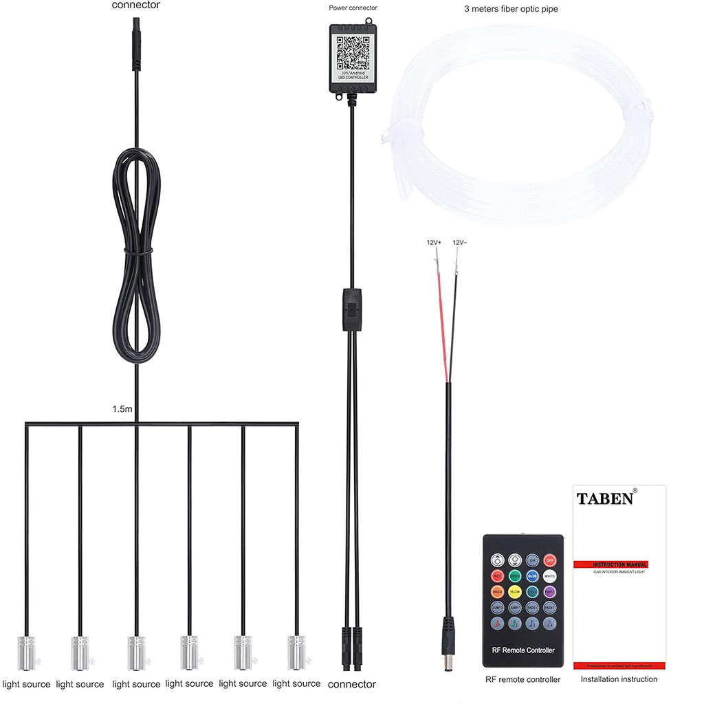 Lumière Ambiante RGB Pour l'Intérieur de Voiture avec Télécommande + APP Contrôle 5