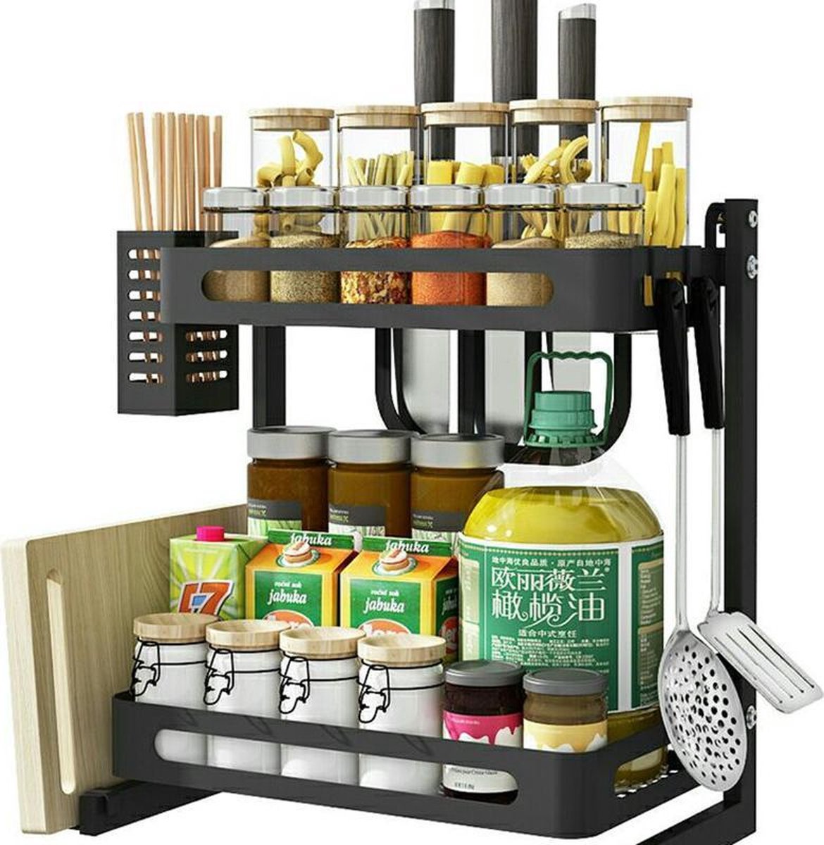 Étagère à Épices 2 Niveaux pour Armoire de Cuisine multifonctionnelle en acier inoxydable 6