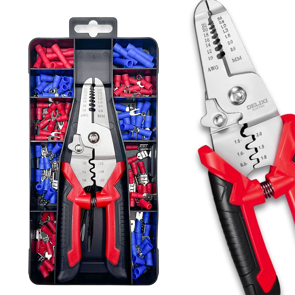 Coffret de sertissage 3en1 avec cosses 22-10 AWG - 170 pièces pour l'électricien 3