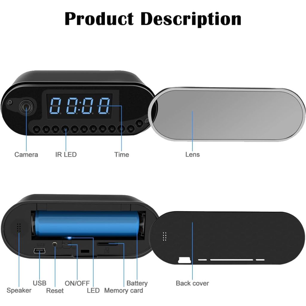 Caméra Hidden Wi-Fi 1080P avec Détection de Mouvement et Vision Nocturne – كاميرا خفية واي فاي على شكل منبه 6