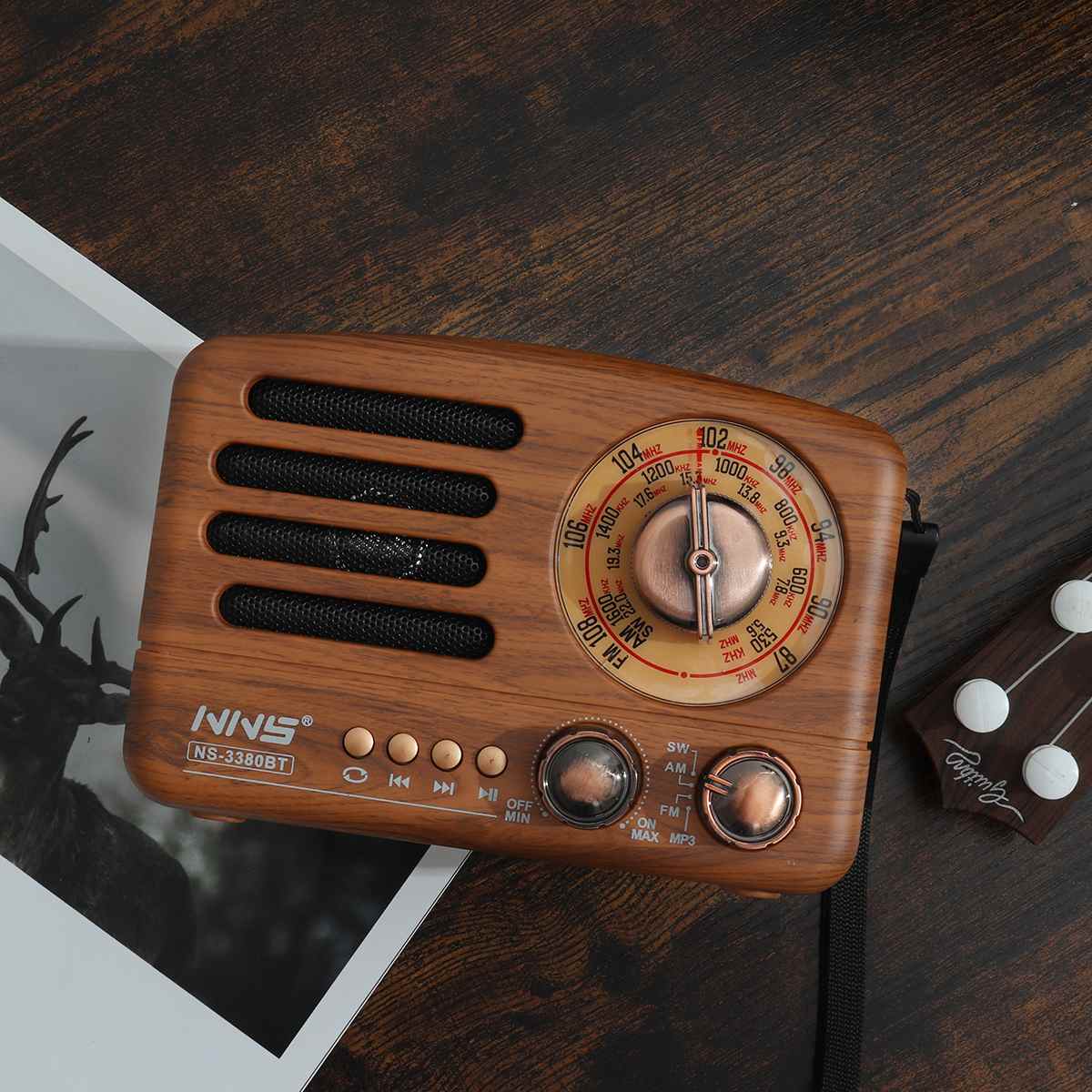 Radio rétro portable sans fil Bluetooth FM, USB, carte TF 3380BT 2